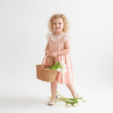 Girls Smocked Spanish Style Celebration Dress Blush & White