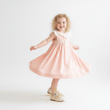 Girls Smocked Spanish Style Celebration Dress Blush & White
