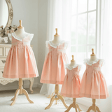 Girls Smocked Spanish Style Celebration Dress Blush & White