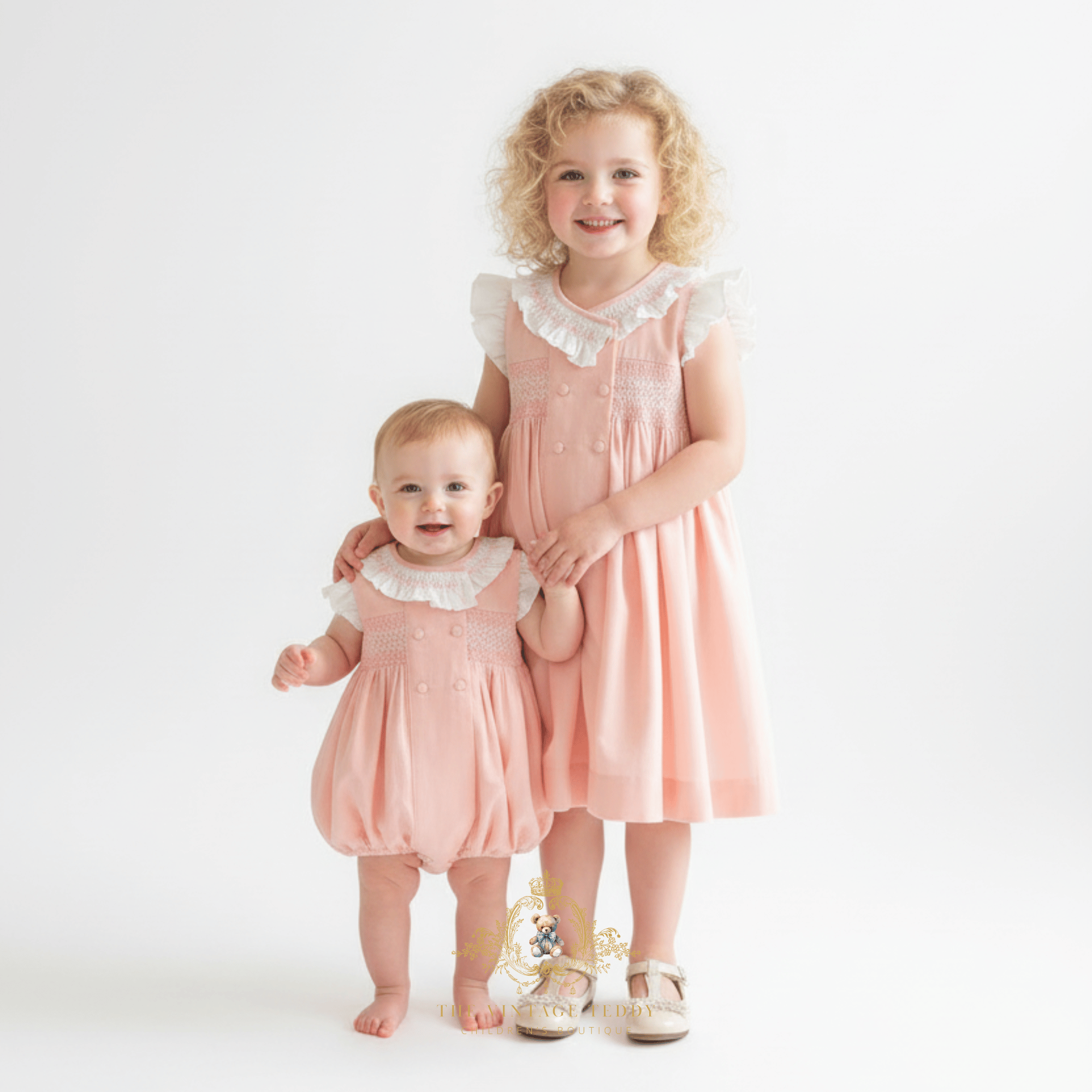 Girls Smocked Spanish Style Celebration Dress Blush & White 12M / Multicolor