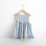 Girls Sun Dress Checkered Lace Ruffles Bohemian Cornflower Blue