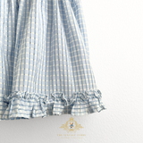 Girls Sun Dress Checkered Lace Ruffles Bohemian Cornflower Blue