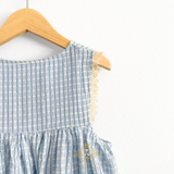 Girls Sun Dress Checkered Lace Ruffles Bohemian Cornflower Blue