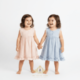 Girls Sun Dress Checkered Lace Ruffles Bohemian Cornflower Blue