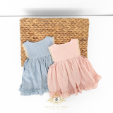 Girls Sun Dress Checkered Lace Ruffles Bohemian Blush Pink