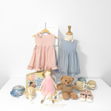 Girls Sun Dress Checkered Lace Ruffles Bohemian Cornflower Blue