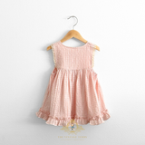 Girls Sun Dress Checkered Lace Ruffles Bohemian Blush Pink