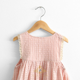 Girls Sun Dress Checkered Lace Ruffles Bohemian Blush Pink