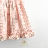 Girls Sun Dress Checkered Lace Ruffles Bohemian Blush Pink