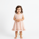Girls Sun Dress Checkered Lace Ruffles Bohemian Blush Pink