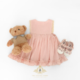 Girls Sun Dress Checkered Lace Ruffles Bohemian Blush Pink