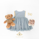 Girls Sun Dress Checkered Lace Ruffles Bohemian Cornflower Blue