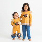 Girls Top & Pants Matching Set Embroidered Patchwork Little Turkey