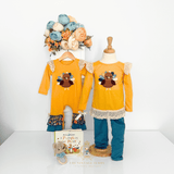 Girls Top & Pants Matching Set Embroidered Patchwork Little Turkey