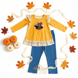 Girls Top & Pants Matching Set Embroidered Patchwork Little Turkey