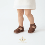 Girls Daisy Cutout T-Strap Sandals Children's Shoes Chocolate Brown
