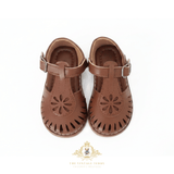 Girls Daisy Cutout T-Strap Sandals Children's Shoes Chocolate Brown