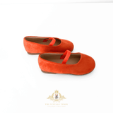 Girls Ballerina Flats Faux Suede Children's Shoes Tangerine