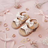 Girls Embroidered Floral Sandals Children's Shoes Cream & Pink