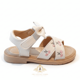 Girls Embroidered Floral Sandals Children's Shoes Cream & Pink