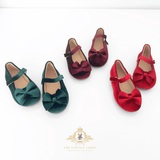 Girls Velvet Mary Jane Flats Children's Shoes Christmas Red