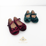 Girls Velvet Mary Jane Flats Children's Shoes Burgundy