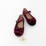 Girls Velvet Mary Jane Flats Children's Shoes Burgundy