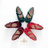 Girls Velvet Mary Jane Flats Children's Shoes Christmas Red