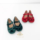 Girls Velvet Mary Jane Flats Children's Shoes Christmas Emerald Green
