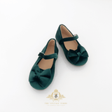 Girls Velvet Mary Jane Flats Children's Shoes Christmas Emerald Green