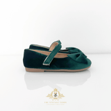 Girls Velvet Mary Jane Flats Children's Shoes Christmas Emerald Green