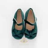 Girls Velvet Mary Jane Flats Children's Shoes Christmas Emerald Green
