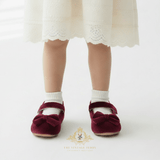 Girls Velvet Mary Jane Flats Children's Shoes Burgundy