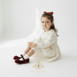 Girls Velvet Mary Jane Flats Children's Shoes Burgundy