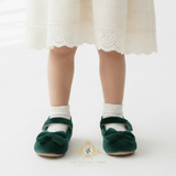 Girls Velvet Mary Jane Flats Children's Shoes Christmas Emerald Green