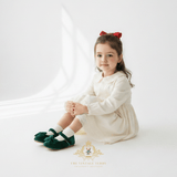 Girls Velvet Mary Jane Flats Children's Shoes Christmas Emerald Green