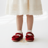 Girls Velvet Mary Jane Flats Children's Shoes Christmas Red