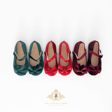Girls Velvet Mary Jane Flats Children's Shoes Christmas Red