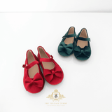 Girls Velvet Mary Jane Flats Children's Shoes Christmas Red