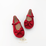Girls Velvet Mary Jane Flats Children's Shoes Christmas Red