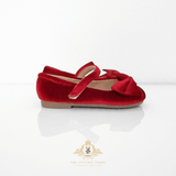 Girls Velvet Mary Jane Flats Children's Shoes Christmas Red