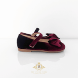 Girls Velvet Mary Jane Flats Children's Shoes Burgundy