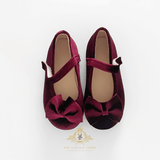 Girls Velvet Mary Jane Flats Children's Shoes Burgundy