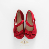 Girls Velvet Mary Jane Flats Children's Shoes Christmas Red