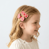 Girls Hair Clips Embroidered Crochet Cherries Gingham Red & White