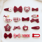 Girls Hair Clips Plush Crochet Mushrooms Embroidered Hearts Lace Pearls Red & White