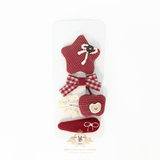 Girls Hair Clips Plush Embroidered Teddy Bear Star Apple Bows Gingham & Stripes Red & White