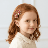 Girls Hair Clips Plush Crochet Mushrooms Embroidered Hearts Lace Pearls Red & White
