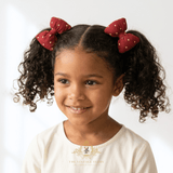 Girls Hair Ties Stuffed Plush Bows Hearts Red & White Set of 2