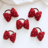 Girls Hair Ties Stuffed Plush Bows Hearts Red & White Set of 2